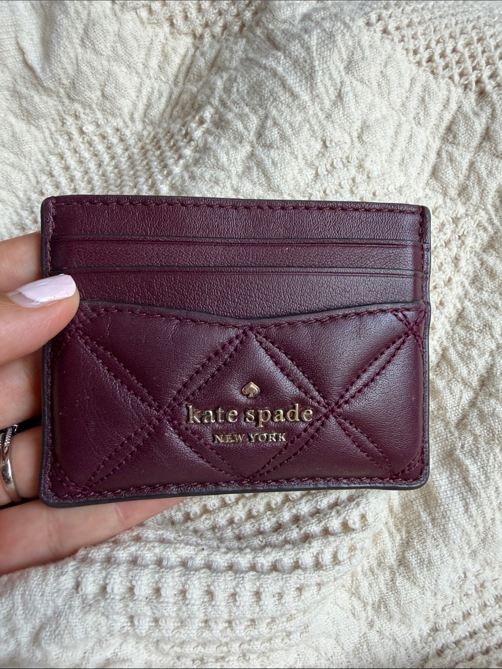 Kate Spade Natalia Quilted Leather Slim Card Holder in cherry 🍒 wood